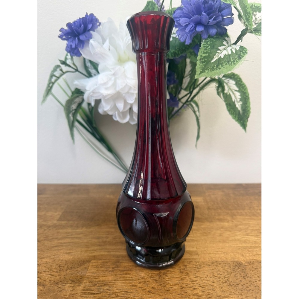 Vintage Wheaton Ruby Red Coin Dot Glass Bud‎ Vase Retro Romantic Gothic Decor
